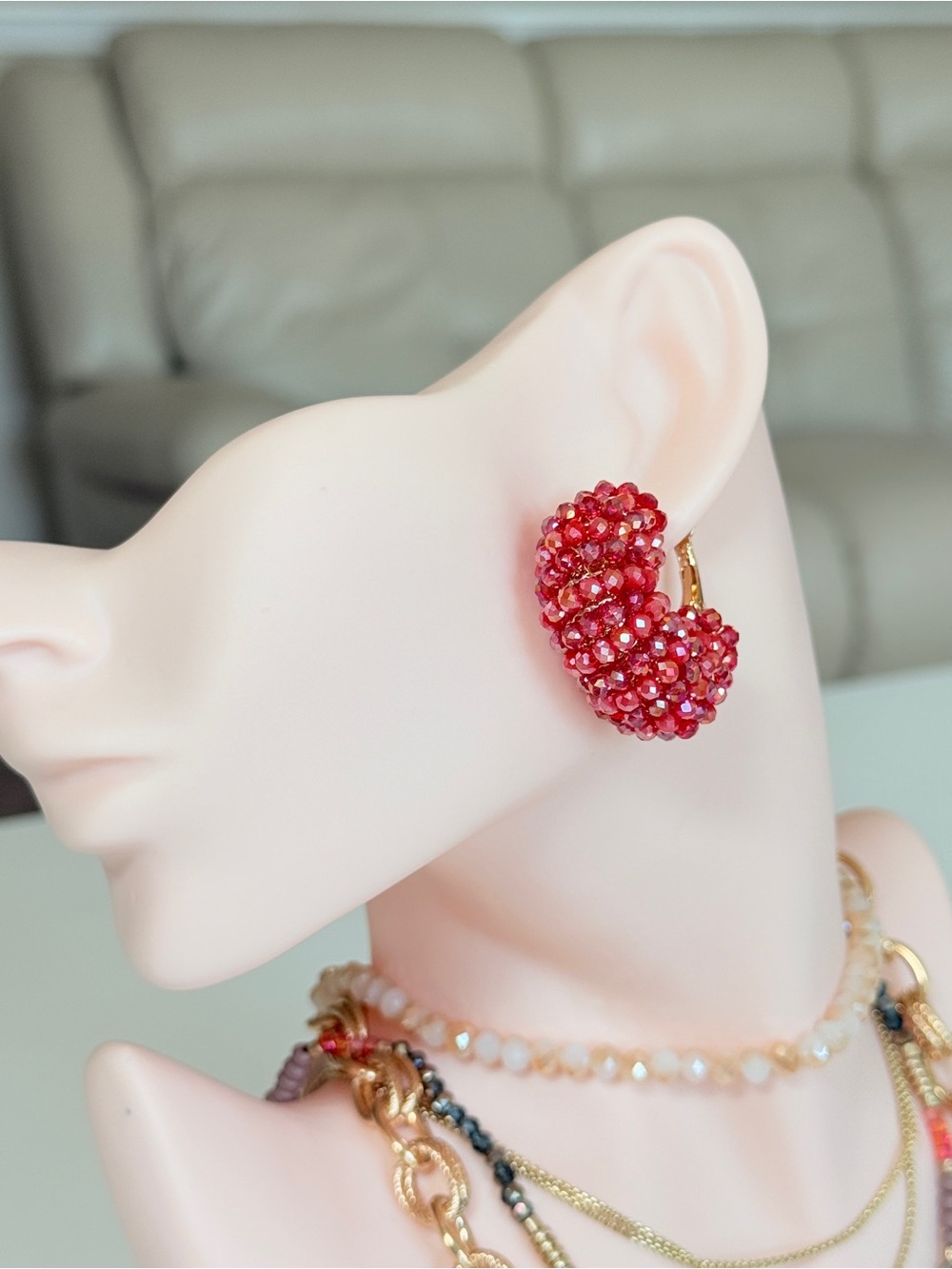 Elegant Red Beaded Hoop Earrings - Women Jewelry